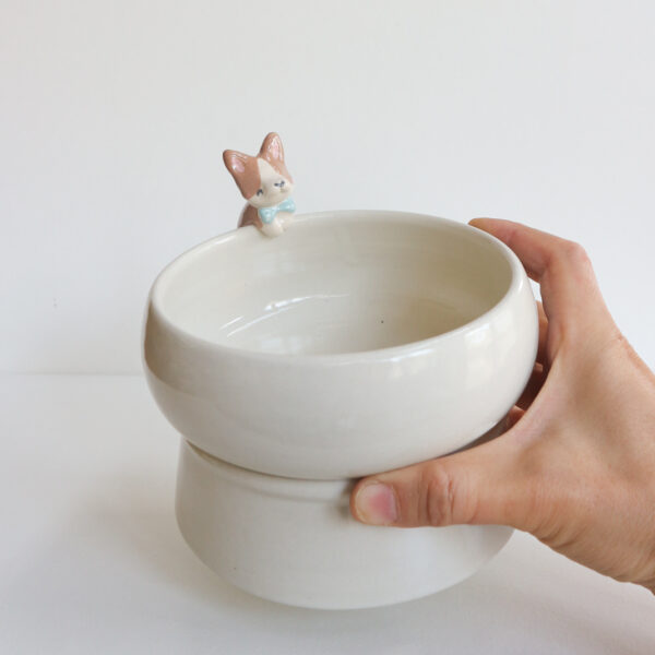 Corgi Brown Bow Tie Standing Dog Bowl - Image 3