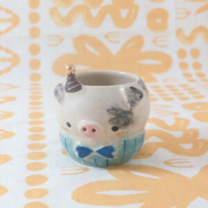 Pig Birthday Hat Feature Cup with Gold Accent (Defects)