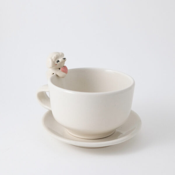White Dog Cup & Saucer - Image 2