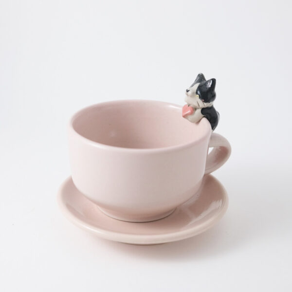 Black & White cat Cup & Saucer - Image 2